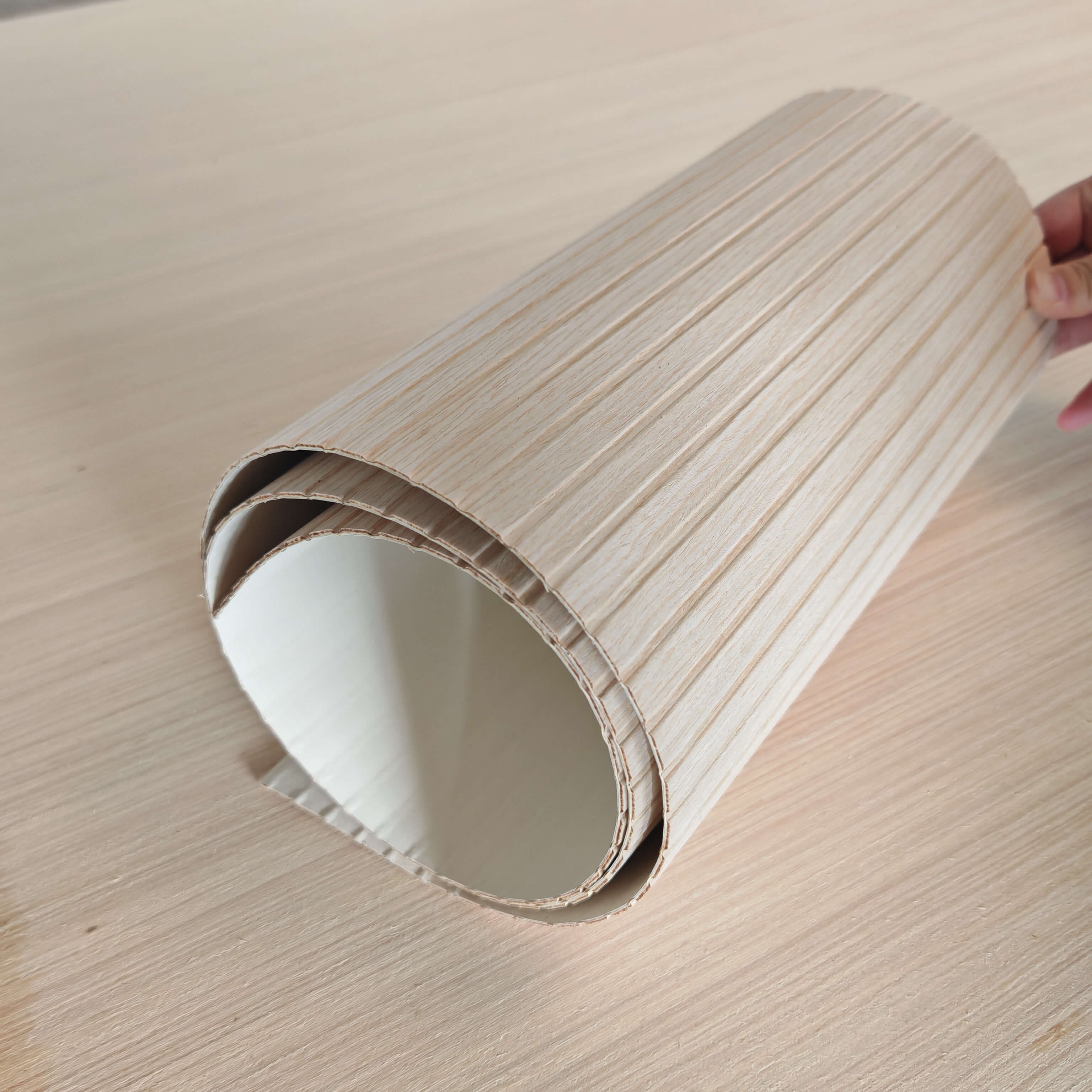Flexible tambour plywood with white oak embossed surface